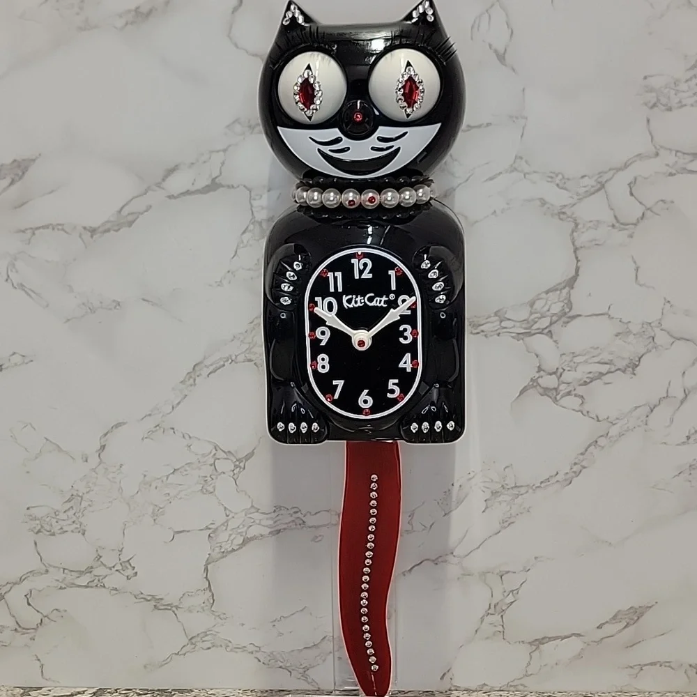 Black Jeweled Lady Kit-Cat Klock clock with red tail SUPER RARE - Picture 10 of 12